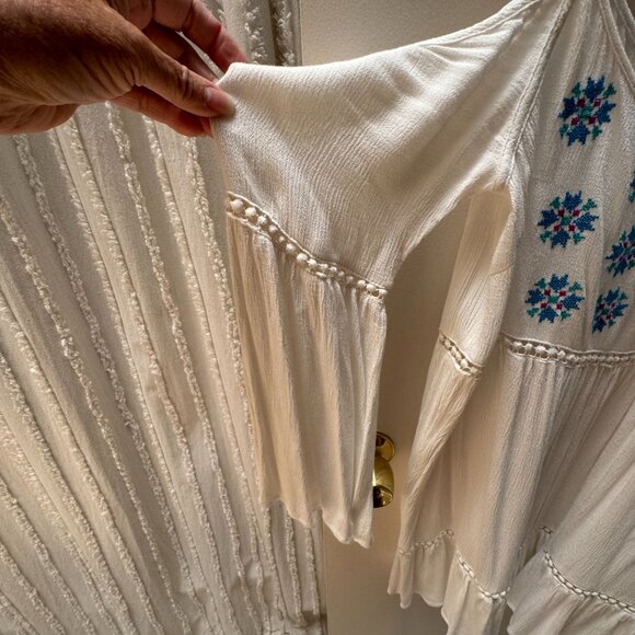 White embroidered Dress Cold Shoulder Countryfest Large Boho Festival rodeo - Picture 11 of 13